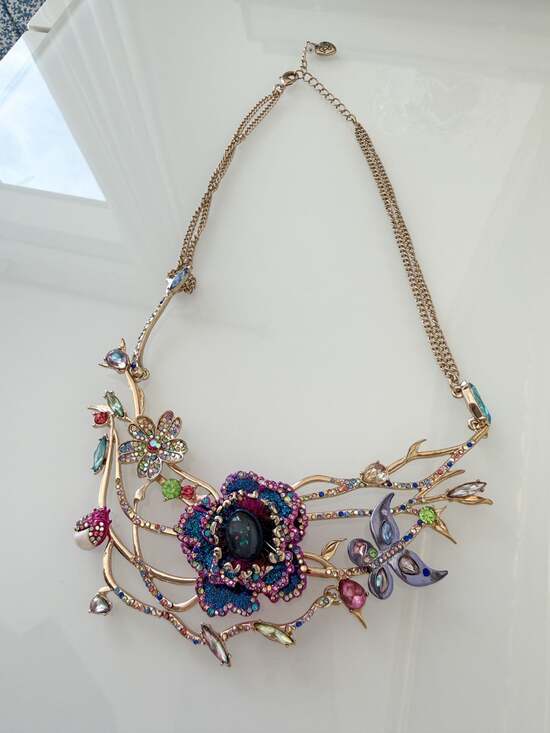 Betsey Johnson Jewelry - Betsey Johnson Floral Garden Statement Necklace with Butterfly and Gemstone Acce